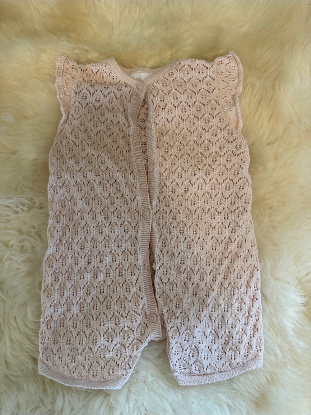 Zara Pale Pink Knit Baby Romper - Button-Front Sleeveless
